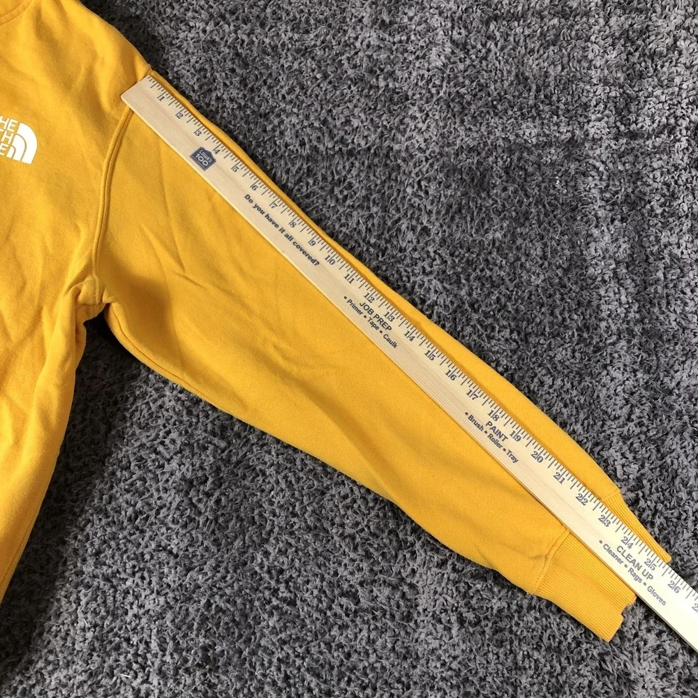 The North Face Hoodie Mens Large Yellow‎ Graphic Fleece Pullover Back Logo